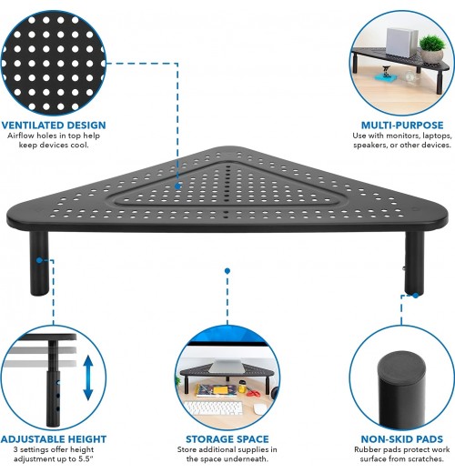 Corner Display Stand Adjustable Height Corner Desk Stand  Triangle Screen Stand Ergonomic Space Saving Design, Ventilation