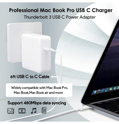 96W USB C Fast Charger Power Adapter For Mac Book Pro Charger Compatible With New Mac Book Air 13 Inch & Mac Book Pro 16, 15, 14, 13 Inch 2021 2020 2019 2018, With 6ft USB C To C Charge Cable