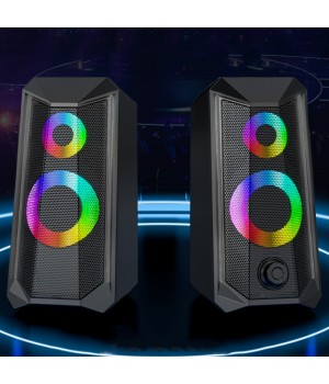 Computer Speakers, RGB Gaming Speakers With 6Color Touch Control Backlit, 10W Desktop Speakers Volume Control, 2.0CH Stereo Dual Channel Multimedia Monitor Speakers, USB Powered W/ 3.5mm Cable,K102