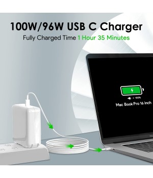 96W USB C Fast Charger Power Adapter For Mac Book Pro Charger Compatible With New Mac Book Air 13 Inch & Mac Book Pro 16, 15, 14, 13 Inch 2021 2020 2019 2018, With 6ft USB C To C Charge Cable