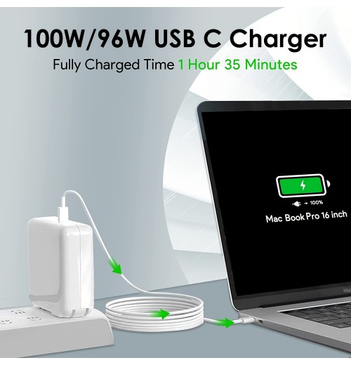 96W USB C Fast Charger Power Adapter For Mac Book Pro Charger Compatible With New Mac Book Air 13 Inch & Mac Book Pro 16, 15, 14, 13 Inch 2021 2020 2019 2018, With 6ft USB C To C Charge Cable