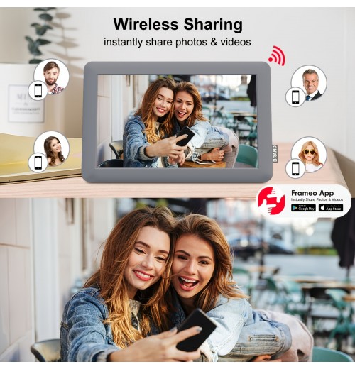 10inch WiFi Digital Picture Frame, IPS Touch Screen Smart Cloud Photo Frame With 16GB Storage, Easy Setup To Share Photos Or Videos Via Frameo APP, Auto-Rotate, Wall Mountable