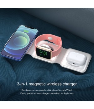 15w 3 In 1 Portable Magnetic Foldable Wireless Charger Stand With Type C Port For Apple Iphone Airpods Iwatch