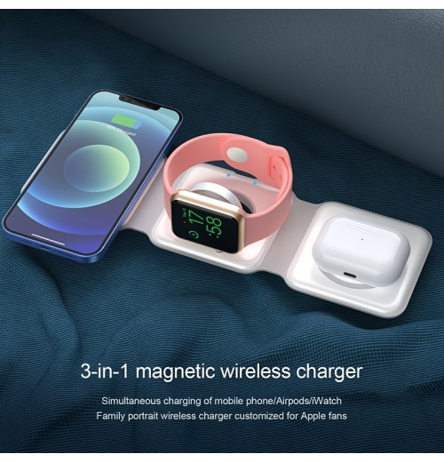 15w 3 In 1 Portable Magnetic Foldable Wireless Charger Stand With Type C Port For Apple Iphone Airpods Iwatch