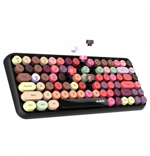 Colorful Keyboard, AJAZZ 308I 84 Keys Wireless BT Keyboard Retro Typewriter Round Key For Win/iOS/Android