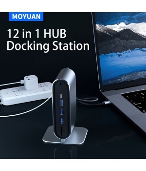 12-in-1 USB C Docking Station & USB A To Type C Braided Cord For Macbook Pro, Expansion Dock Usb Splitter Hdmi Interface Adapter