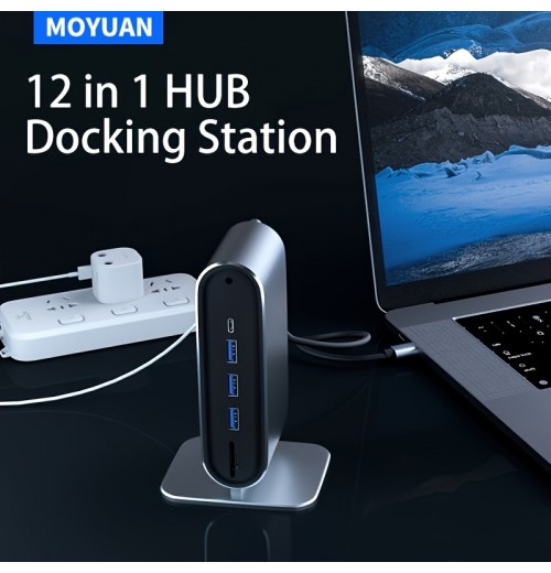 12-in-1 USB C Docking Station & USB A To Type C Braided Cord For Macbook Pro, Expansion Dock Usb Splitter Hdmi Interface Adapter