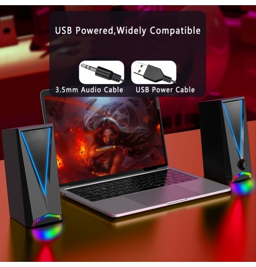 Computer Speakers, RGB Gaming Speakers With 6Color Touch Control Backlit, 10W Desktop Speakers Volume Control, 2.0CH Stereo Dual Channel Multimedia Monitor Speakers