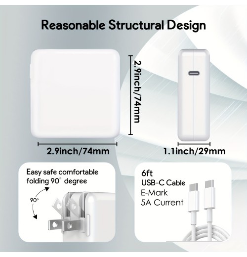 96W USB C Fast Charger Power Adapter For Mac Book Pro Charger Compatible With New Mac Book Air 13 Inch & Mac Book Pro 16, 15, 14, 13 Inch 2021 2020 2019 2018, With 6ft USB C To C Charge Cable